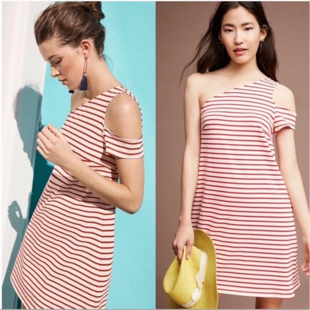 Maeve (Anthropologie) Marketa Red Stripe One Shoulder Dress SZ XL EUC